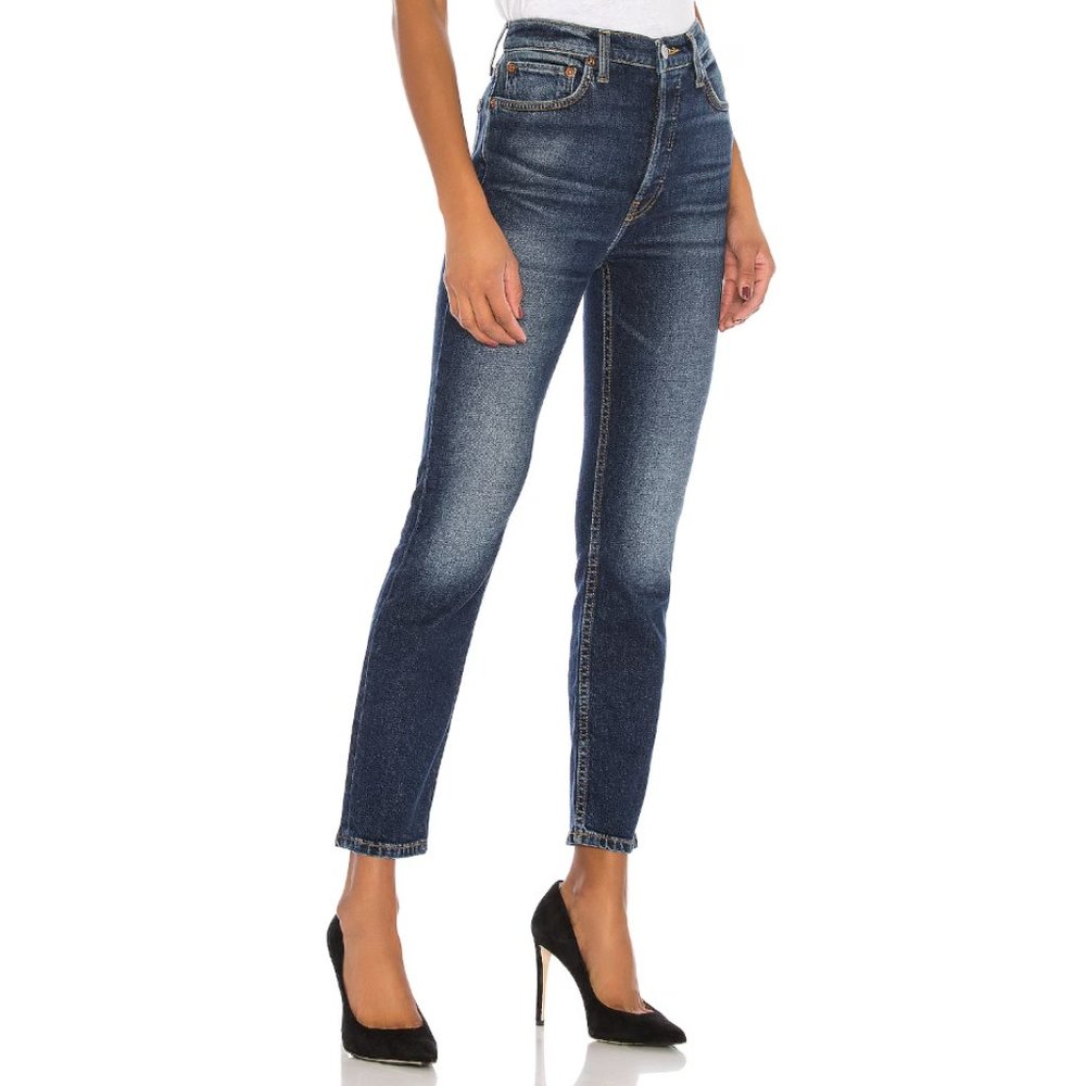 Re/Done Originals Revolve High Rise Ankle Crop Jeans in Midnight